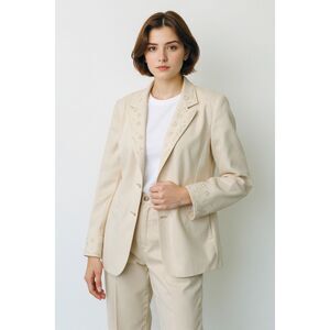 Travis Ayers Embroidered Eyelet Detail Cream Beige Linen Blazer 16